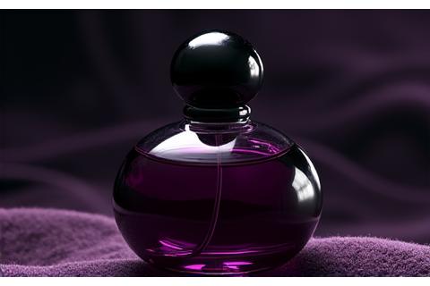A dark, sophisticated perfume bottle with a deep, rich colored liquid, hinting at an intoxicating, complex scent, placed on a dark, luxurious velvet surface.