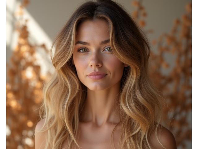 A model with luxurious, healthy hair, showcasing the shine and vitality imparted by a conditioning hair perfume, with abstract floral notes in the background.